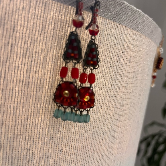 Elegant Red and Blue Beaded Earrings - Picture 6 of 7